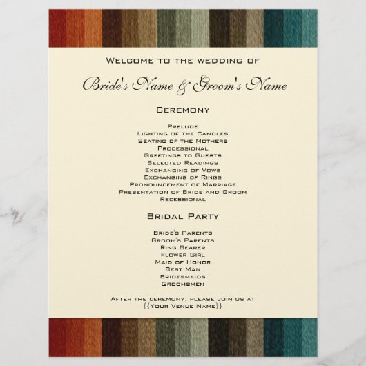 Vintage Wedding, Warm Autumn Stripes Pattern (Voorkant)