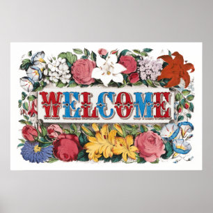 Vintage WELCOME Bloemen Housewarming Party Poster
