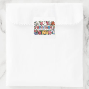 Vintage WELCOME Bloemen Housewarming Party Vierkante Sticker