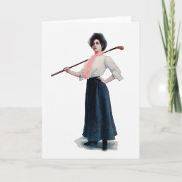 Vintage Wenskaart Waterverf Golfer Feestdagen Kaart