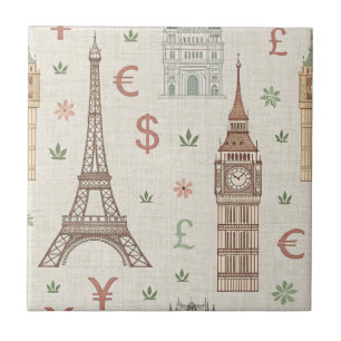 Vintage Wereld Landmarks Reis Schets Tegeltje