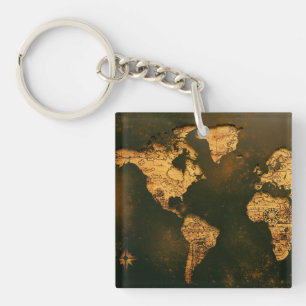 Vintage Wereldkaart Antieke Cartografie Kunst Sleutelhanger