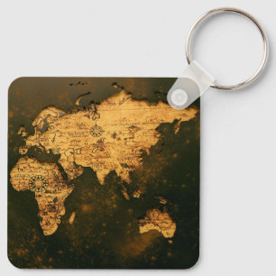 Vintage Wereldkaart Antieke Cartografie Kunst Sleutelhanger