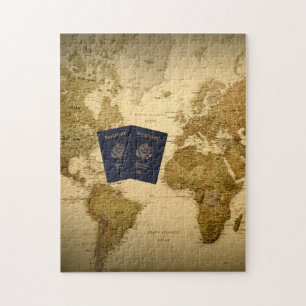 Vintage Wereldkaart Paspoort,Spelletjesavond,Perso Legpuzzel