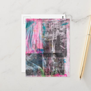 Vintage Werkende Mannen Zwart Wit Roze Blauw Briefkaart
