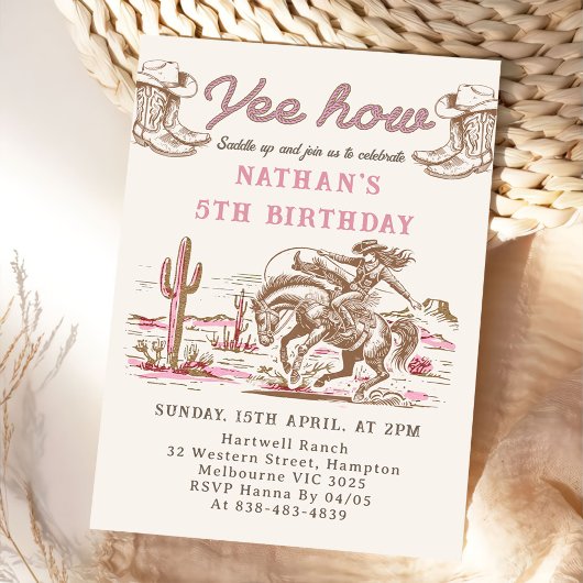 Vintage Western Cowboy Birthday Invitation 