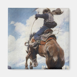 Vintage Western Cowboys, Bucking door NC Wyeth Magneet