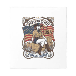 Vintage Western Cowgirl Patriottisch Shirt Ontwerp Notitieblok