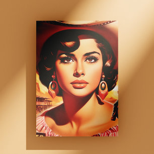 Vintage Western Pin-up Briefkaart