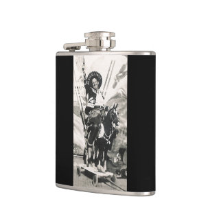 Vintage Westerne Cowboy op het Paard die van het Heupfles