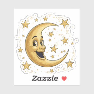 Vintage Whimsical Man in de Maan Gouden Celesti Sticker