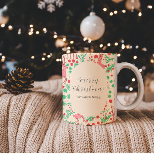 Vintage Whimsical Roze Rendier, Kerstpatroon Tweekleurige Koffiemok