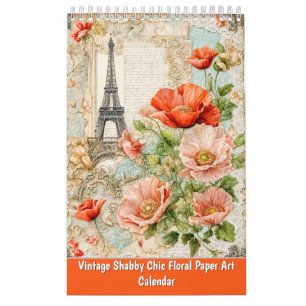 Vintage Whispers – Shabby Chic Bloemige Papierkuns Kalender