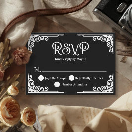  Vintage White Black Wedding  RSVP Kaartje
