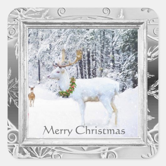 Vintage White Deer Kerst sticker (Voorkant)
