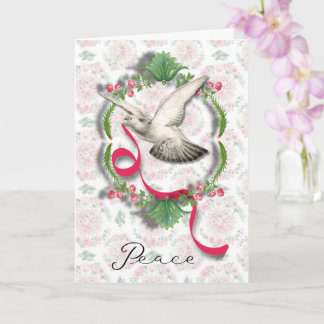 Vintage White Dove with Ribbon Greeting Card Kaart