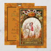 Vintage White Thanksgiving Turquie Invitation (Devant / Derrière)
