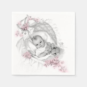 Vintage Wieg Baby Meisje Feest Servet