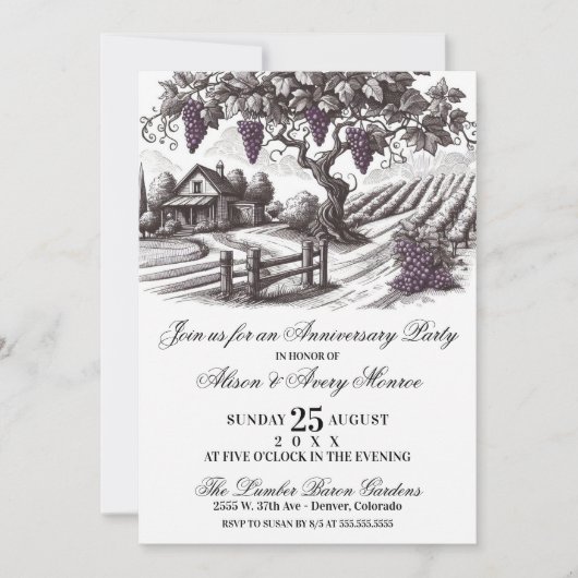 Vintage Wijngaard Jubileumfeest Kaart (Voorkant)