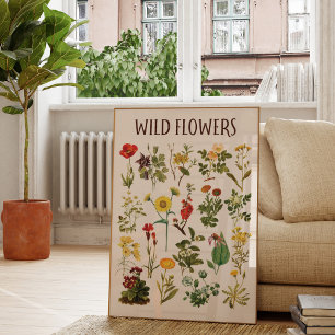 Vintage Wilde Bloem Grafiek Wand Kunst Poster