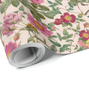 Vintage Wilde Roos Cadeaupapier in Zacht Roze