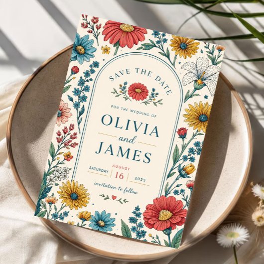 Vintage Wildflowers Wedding Invitation