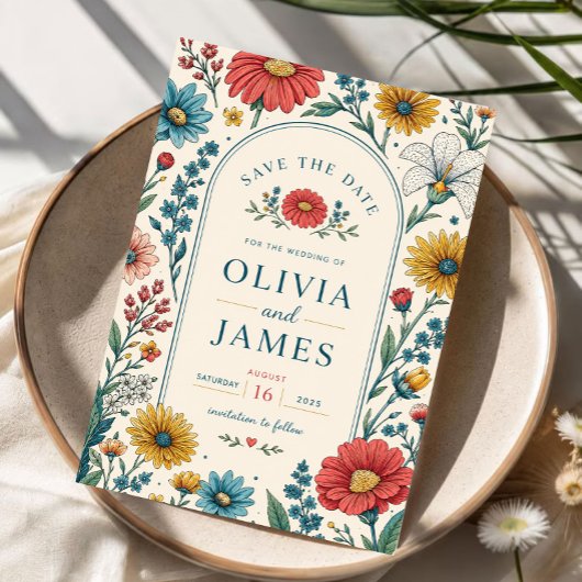 Vintage Wildflowers Wedding Invitation