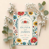 Vintage Wildflowers Wedding Invitation