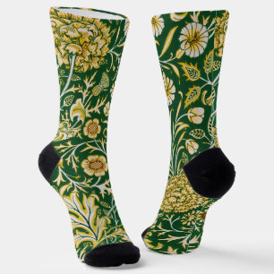 Vintage William Morris Cherwell Groen Bloem Motief Sokken