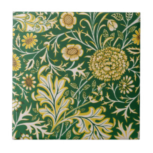 Vintage William Morris Cherwell Groen Bloem Motief Tegeltje