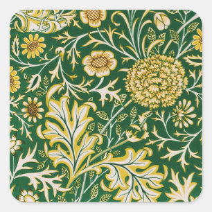 Vintage William Morris Cherwell Groen Bloemmotief Vierkante Sticker