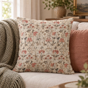 Vintage William Morris Roest Waterverf Bloemmotief Kussen