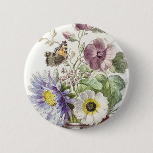 Vintage William van Leen bloemenschildering vlinde Ronde Button 5,7 Cm