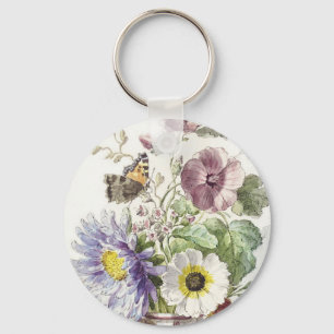 Vintage William van Leen bloemenschilderskunst Sleutelhanger