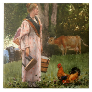 Vintage Winslow homer The Milk Maid Tegeltje