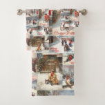 Vintage Winter Fun Christmas Collage<br><div class="desc">This fun and festive seamless design features a collage of vintage winter merriment including children engaged in snowball fights and tobogganing in snow-covered forests and rustic village lanes with warm Christmas wishes.</div>