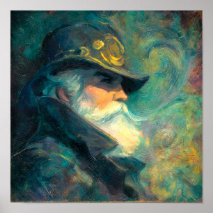 Vintage Winter Portret van Oude Man Poster