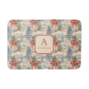 Vintage Winterdorp Kerst Rode Boog Monogram Badmat
