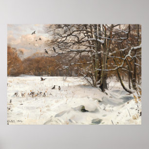Vintage Winterlandschap met Kraaien Olie Kunst Poster