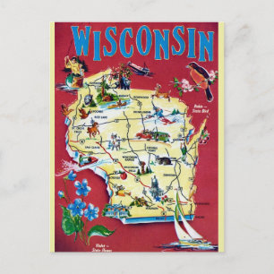 Vintage Wisconsinkaart Briefkaart