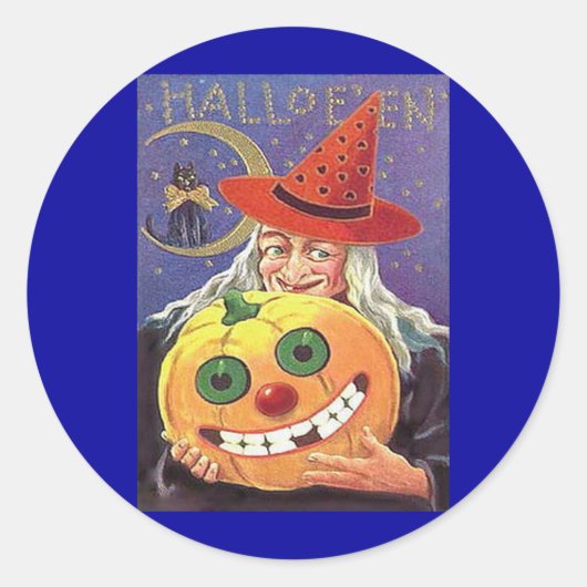 Vintage Witch Halloween Ronde Sticker (Voorkant)
