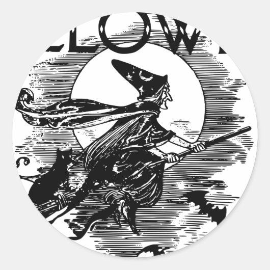 Vintage Witch Halloween Ronde Sticker (Voorkant)