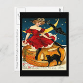 Vintage Witch Pumpkin Halloween Greetings Briefkaart (Voorkant / Achterkant)