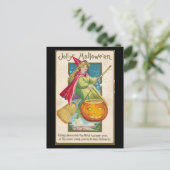 Vintage witch riding broomstick briefkaart (Staand voorkant)