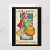Vintage witch riding broomstick briefkaart (Voorkant / Achterkant)