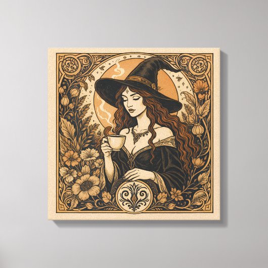 Vintage Witch Tea Time Canvas Afdruk (Voorkant)