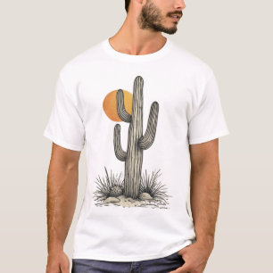 Vintage Woestijn Saguaro Cactus Retro Zonsondergan T-shirt
