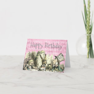 Vintage Wonderland Tea Party Pink Birthday Kaart