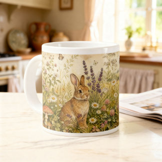 Vintage Woodland Botanische Konijn Cottagecore Extra Grote Beker