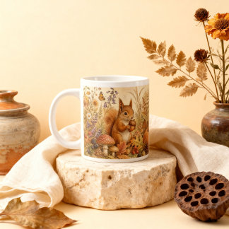 Vintage Woodland Botanische Squirrel Cottagecore Extra Grote Beker